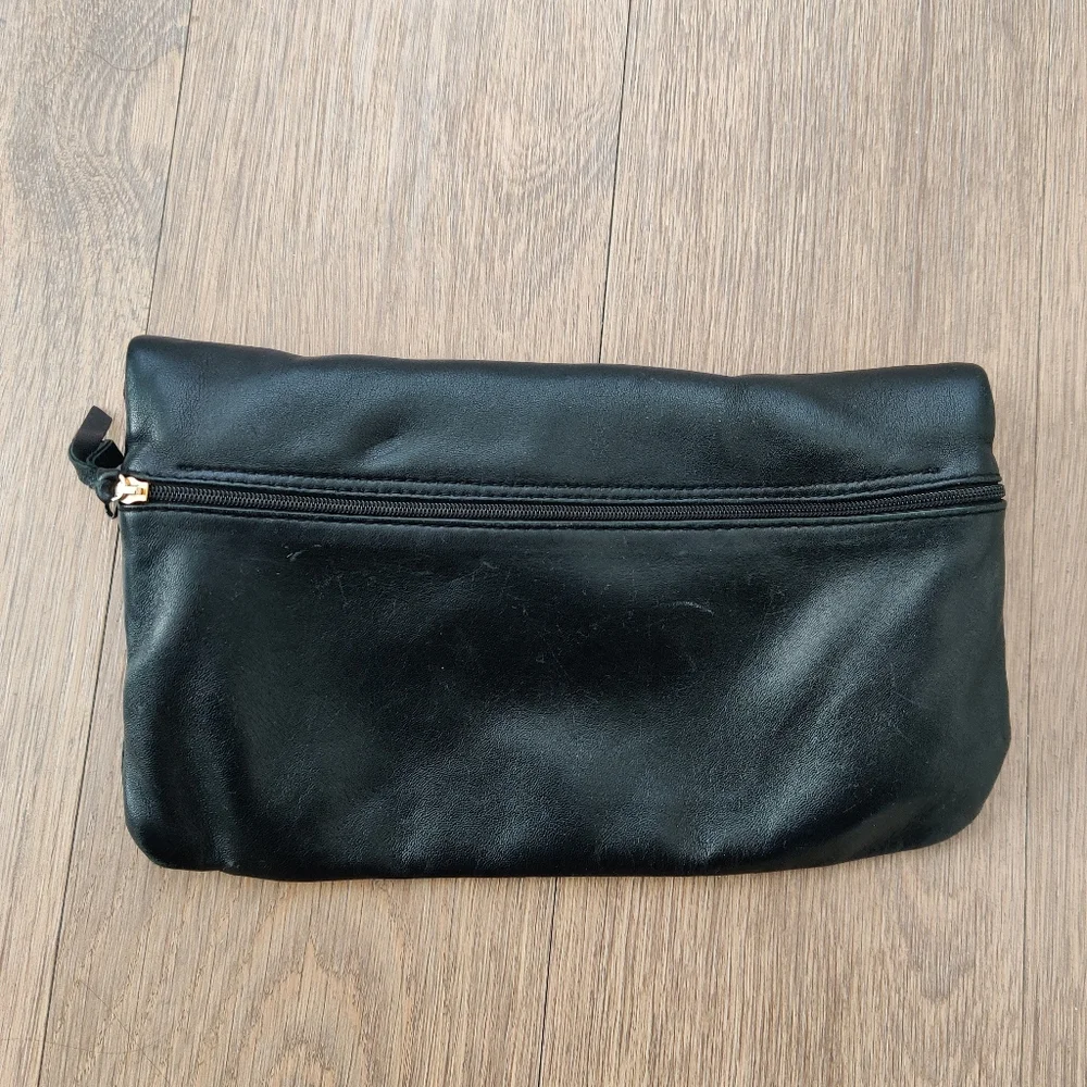 Scuola del Cuoio Firenze Black Italian Leather Ruched Clutch Evening Bag